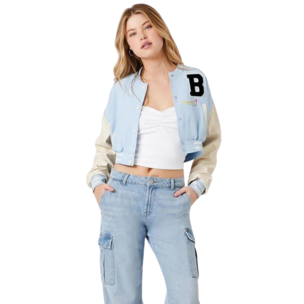 Blue Cropped Varsity Jacket