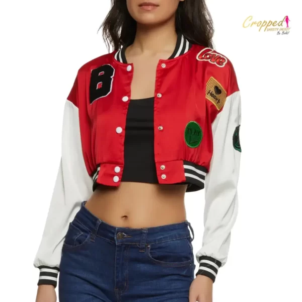 Red Cropped Varsity Jacket