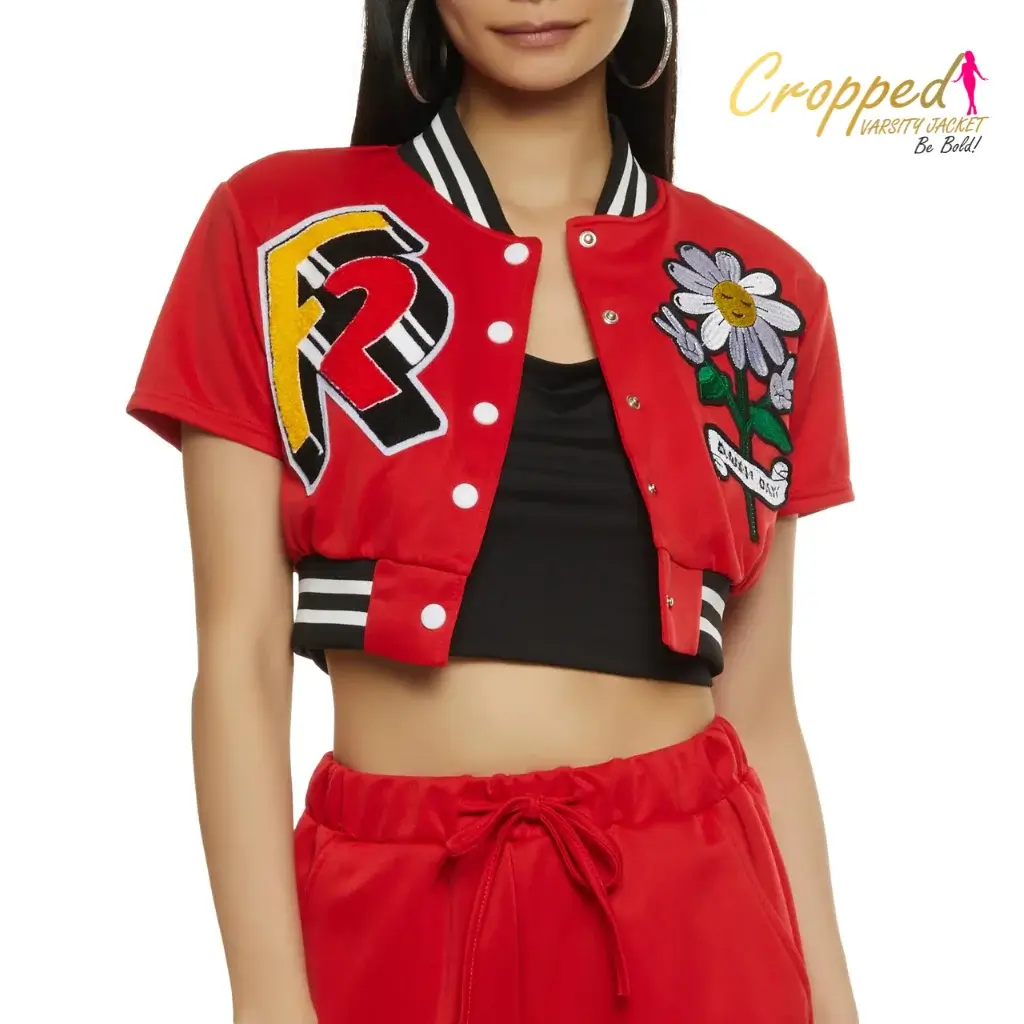 Red Cropped Varsity Jacket