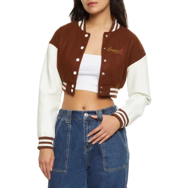 Brown Crop Varsity Jacket